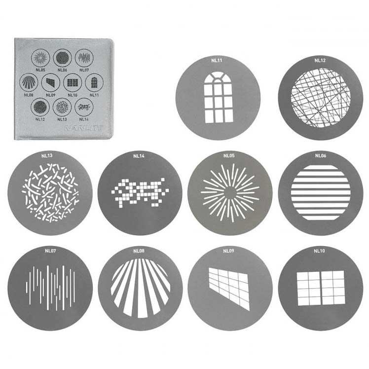 JUEGO NANLITE DE 10 GOBOS SET 1 PARA FORZA 60/60B