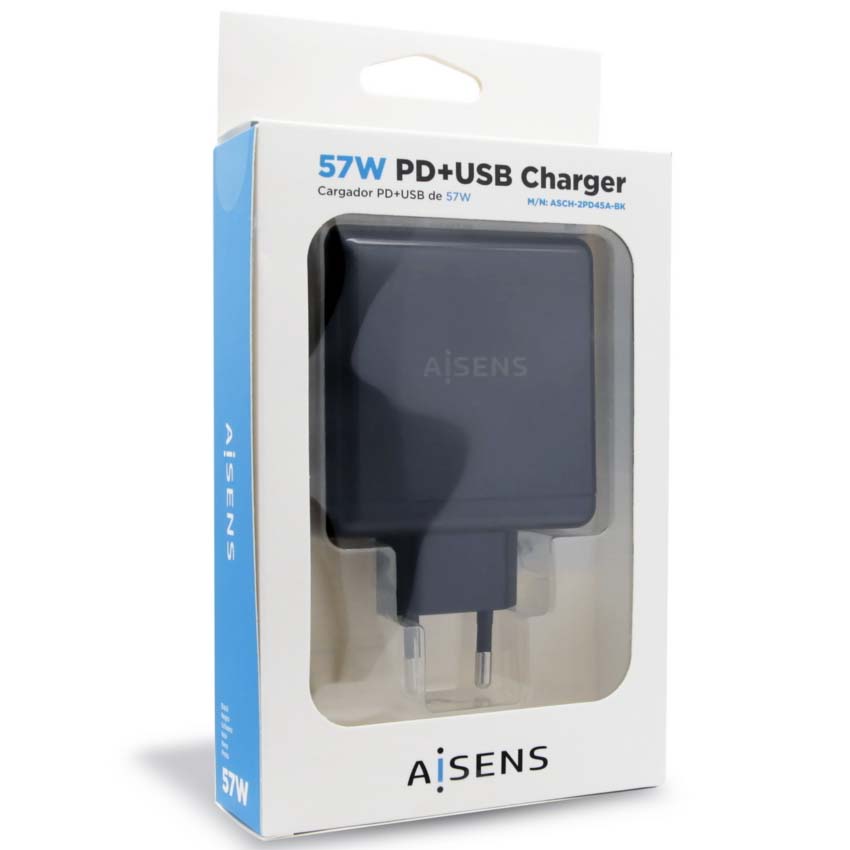 CARGADOR AISENS USB 57W USB-C 45W USB-A 5V/2.4A 12W