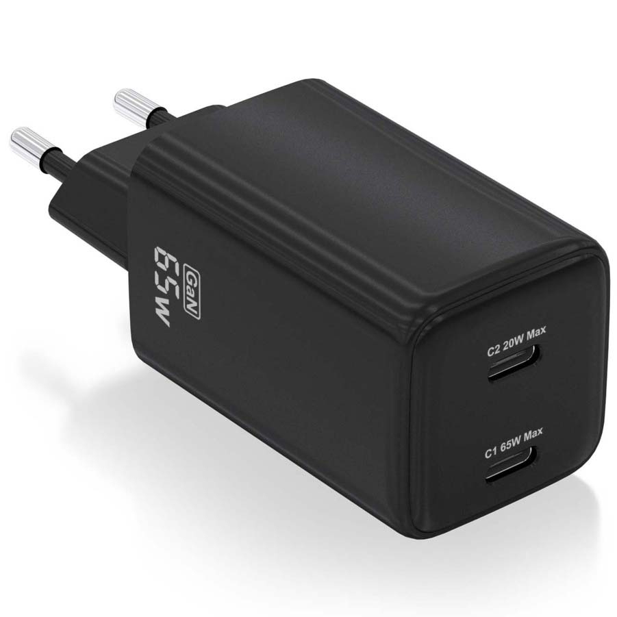 CARGADOR AISENS USB-C 65W PD3.0 QC4.0 GAN ASCH-65W2P040-BK